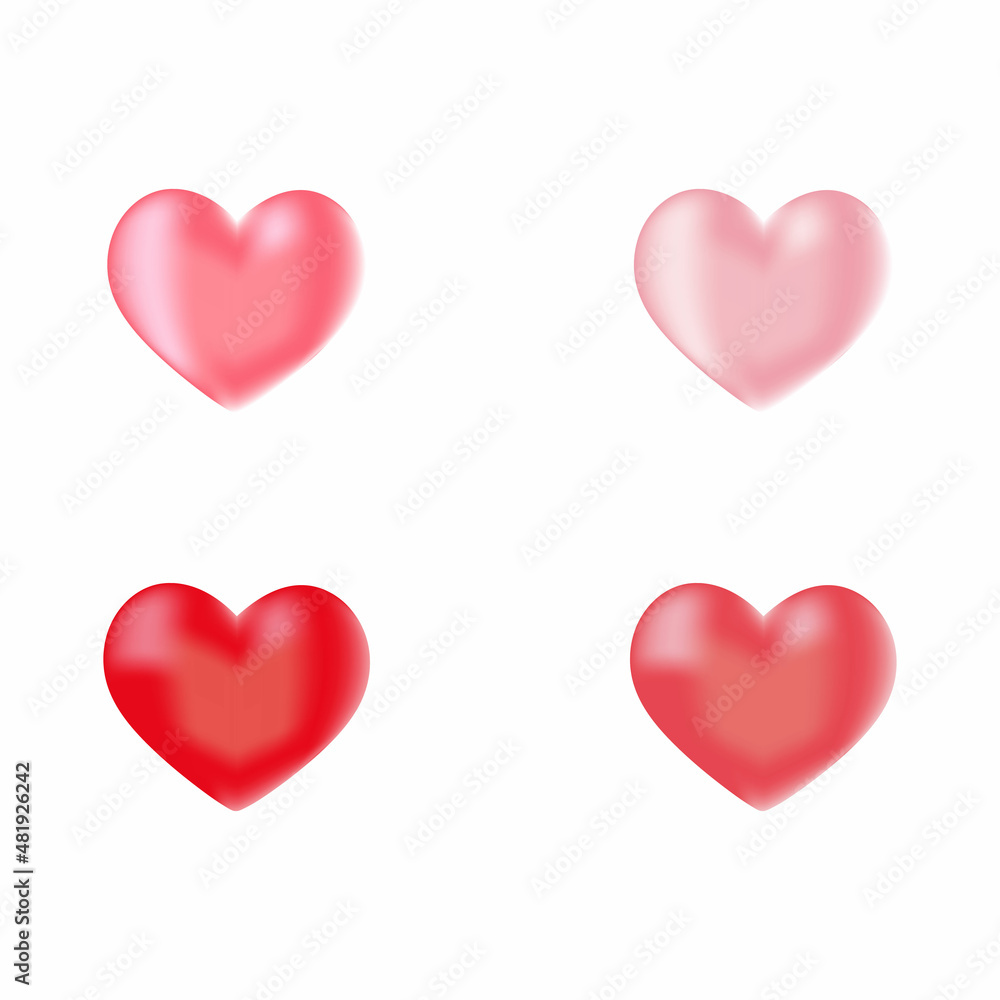 Realistic 3d hearts isolated on white background set Valentine's day romance symbol Vector illustration