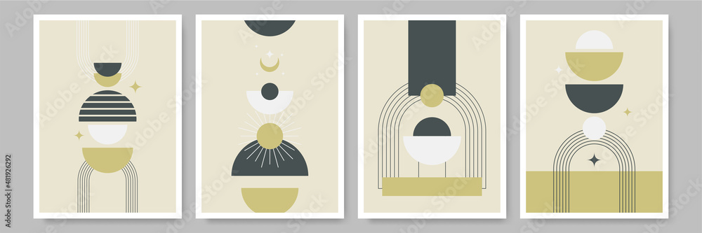 Modern minimalist abstract aesthetic illustrations. Bohemian style wall decor. Collection of contemporary artistic posters.
