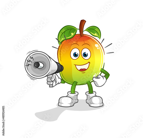 mango holding hand loudspeakers vector. cartoon character