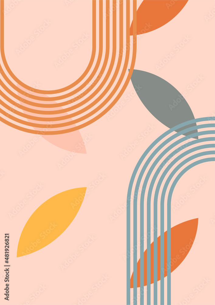 Fototapeta premium Simple leaf shape Flat Boho Geometric Neutral Color design Poster