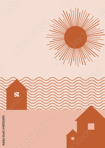 Simple home shape Flat Boho Geometric Neutral Color design Poster