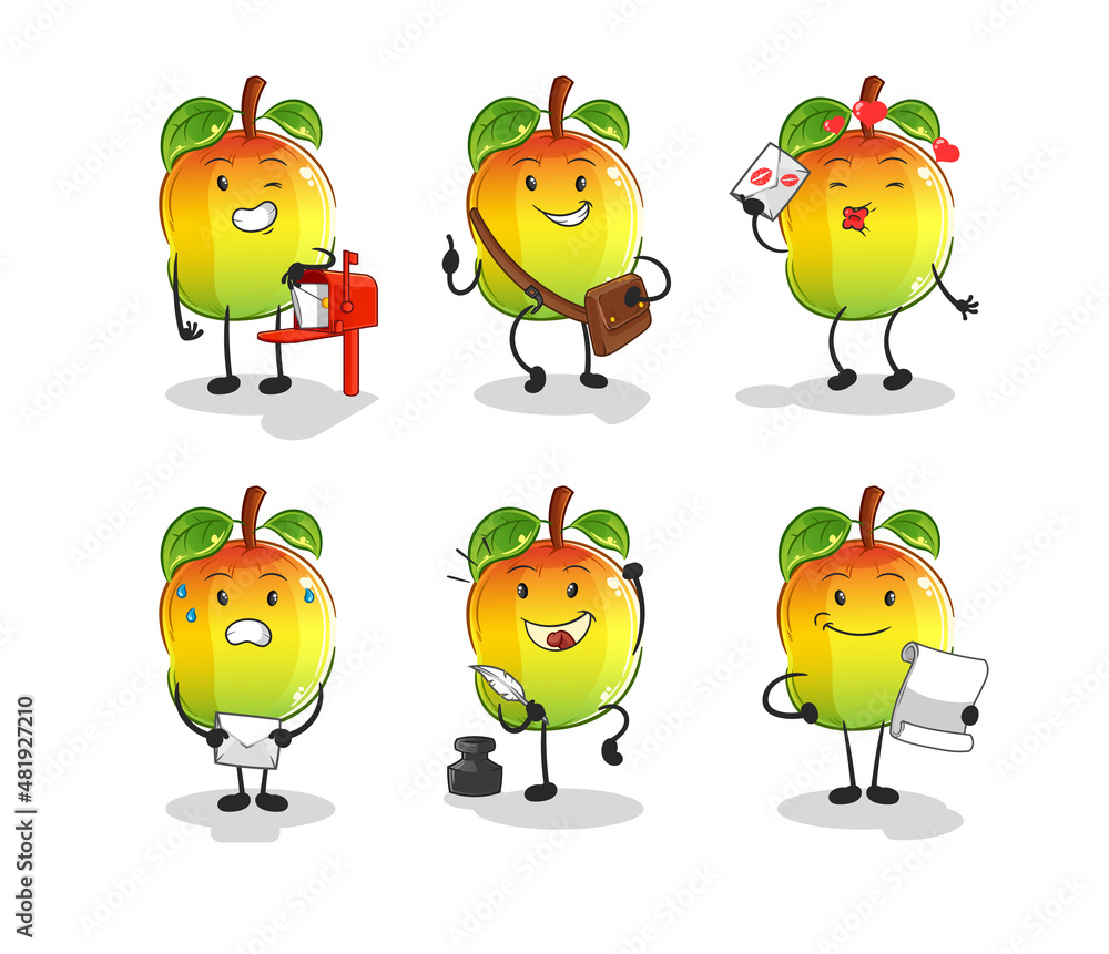 mango postman set character. cartoon mascot vector mango postman set character. cartoon mascot vector