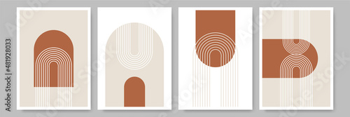 Mid century abstract contemporary aesthetic design set with geometric balance shapes, modern minimalist artprint.