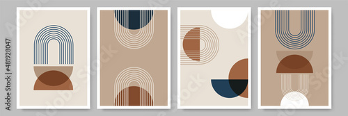 Abstract boho posters. Contemporary nature background set bohemian aesthetic, minimalist wall decor. Vector illustration