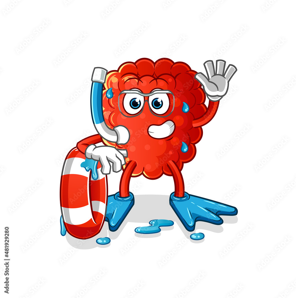 Fototapeta premium raspberry swimmer with buoy mascot. cartoon vector