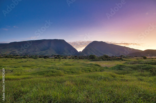 Predawn colors at the lush green valley at the west maui mountains.