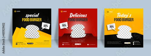 Design burger social media feed post template social media instagram for food promotion simple banner frame