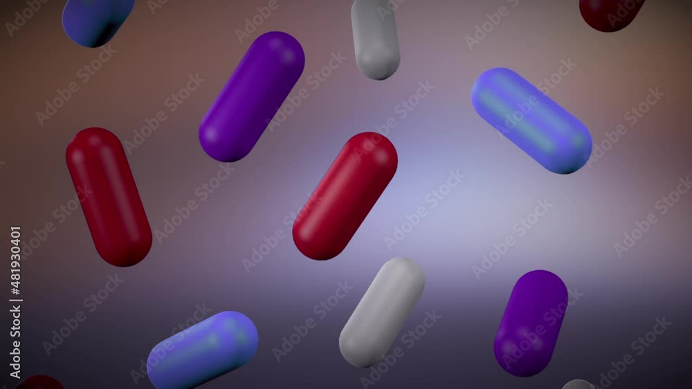 Animated muticolored capsules rotating close up Animated muticolored capsules rotating close up
