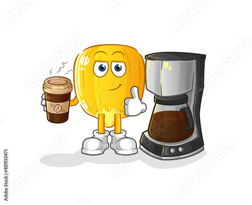 corn kernel drinking coffee illustration. character vector