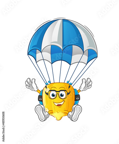 corn kernel skydiving character. cartoon mascot vector