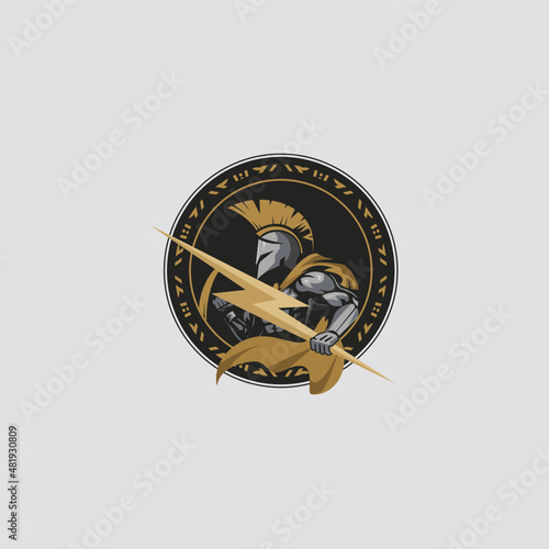 Emblem Logo of the Spartan Warrior with Electricity Weapon best for your company