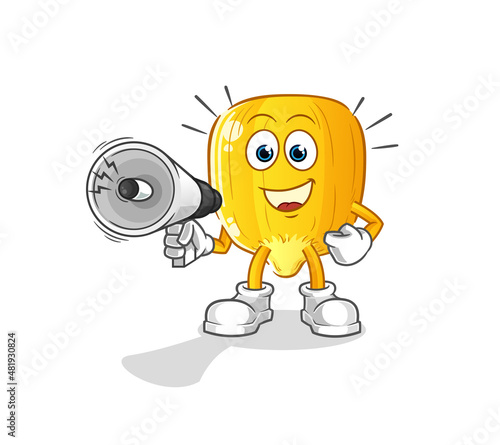 corn kernel holding hand loudspeakers vector. cartoon character