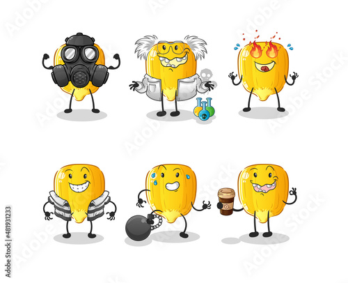 corn kernel villain group character. cartoon mascot vector