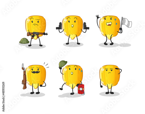 corn kernel troops character. cartoon mascot vector