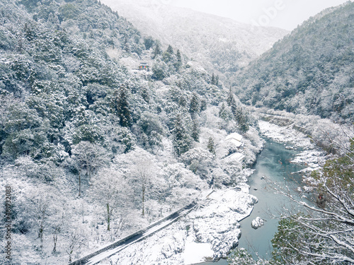 Wallpaper Mural 嵐山公園からのほしのやと大悲閣千光寺の雪景色 Torontodigital.ca