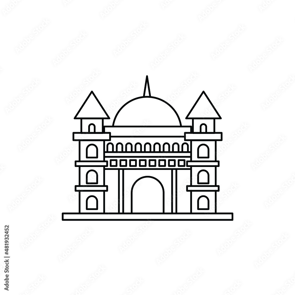 mosque islamic castle line art logo design