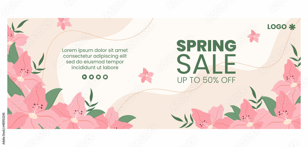 Spring Sale with Blossom Flowers Cover Template Flat Design Illustration Editable of Square Background Suitable for Social Media or Greeting Card