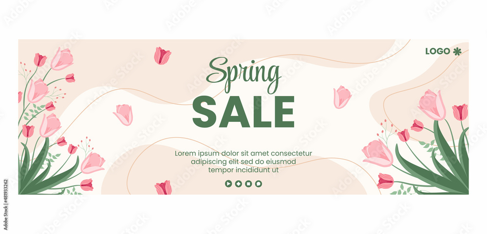 Spring Sale with Blossom Flowers Cover Template Flat Design Illustration Editable of Square Background Suitable for Social Media or Greeting Card