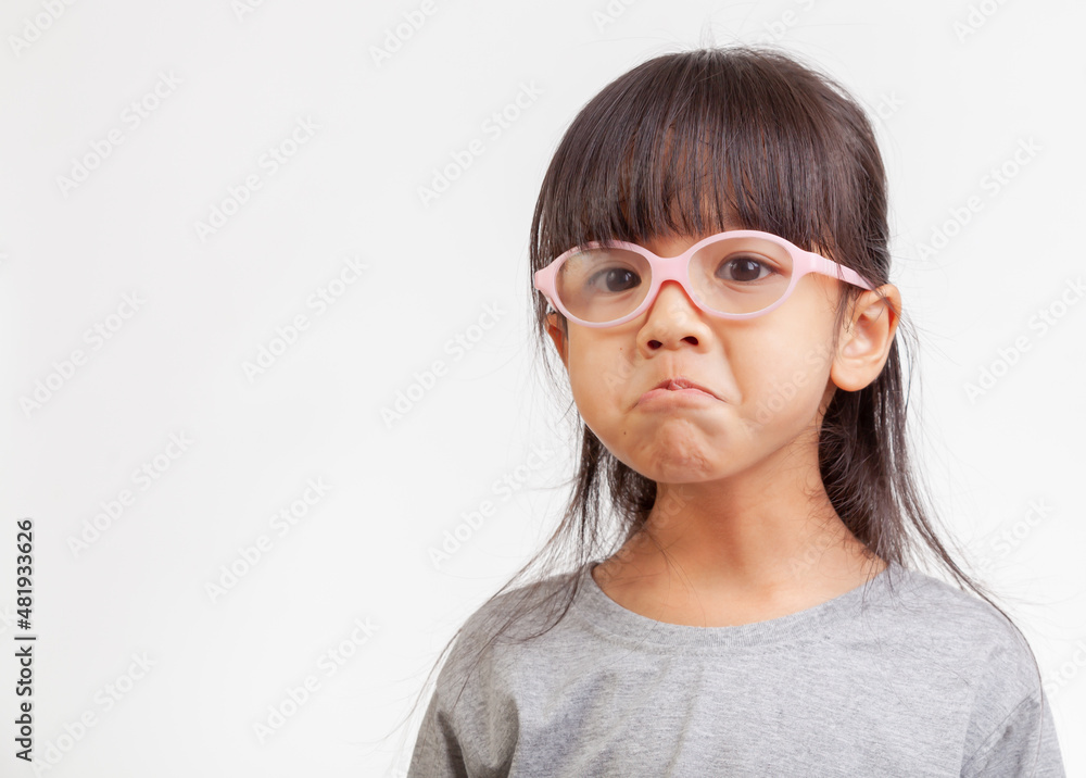 portrait of a woman wearing glasses in bad emotion