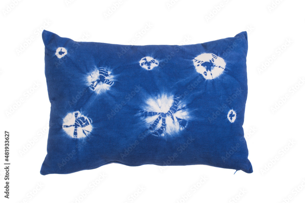 Decorative soft pillow,.blue tie dye isolated on white background Decorative soft pillow,.blue tie dye isolated on white background