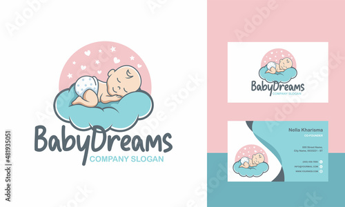 cute baby sleep for babyshop vector icon logo illustration design