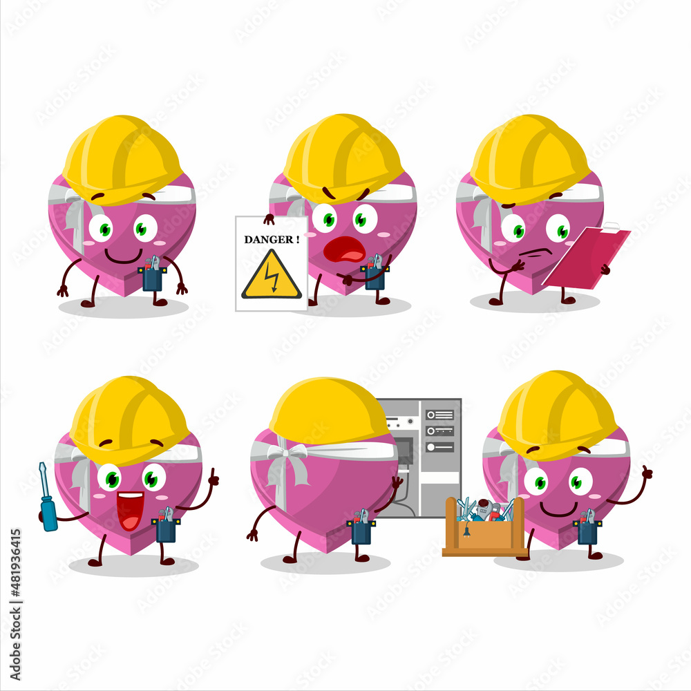 Professional Lineman pink love gift box cartoon character with tools Professional Lineman pink love gift box cartoon character with tools