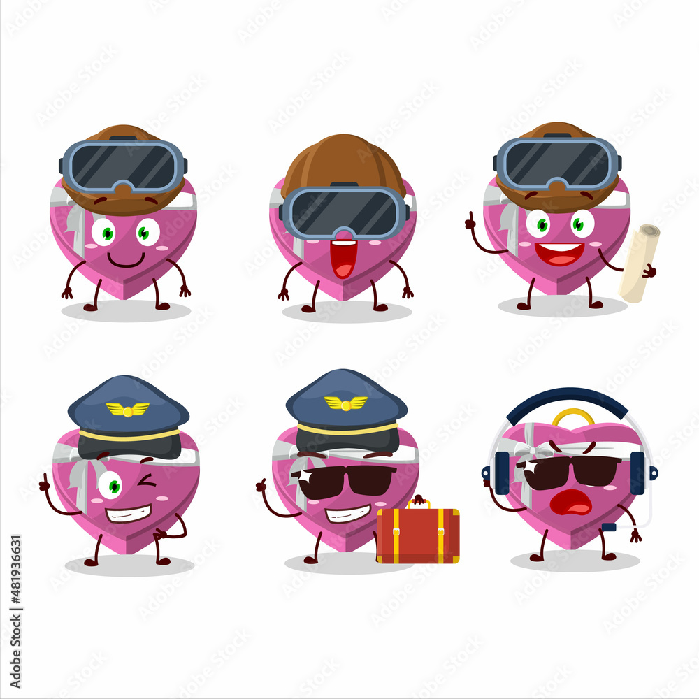 Pilot cartoon mascot pink love gift box with glasses Pilot cartoon mascot pink love gift box with glasses