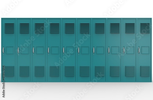 lockers light blue primary secondary school in a row image 3d illustration