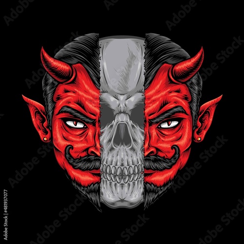 red devil with skull vector