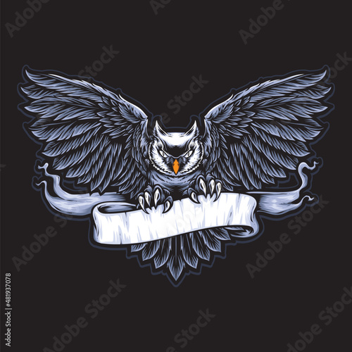 owl holding banner vector logo