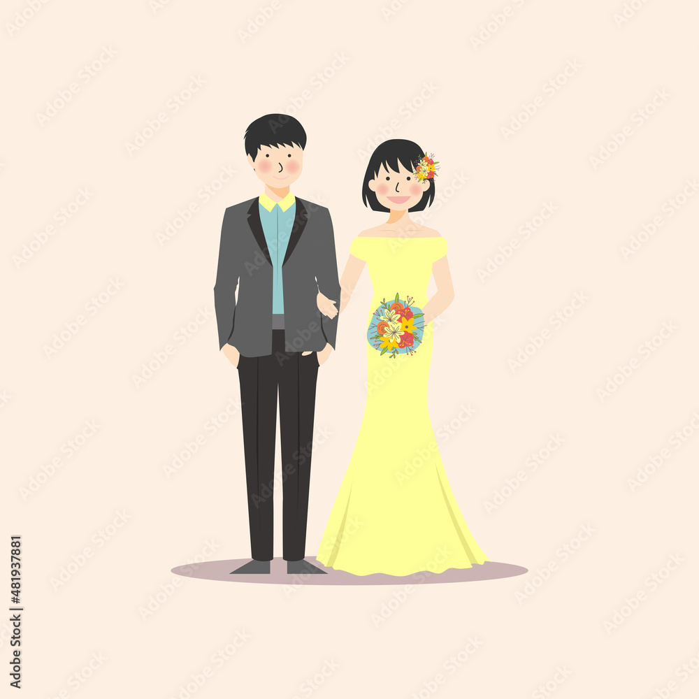 Wedding Couple Holding Hand and Flower Bouquet Wedding Couple Holding Hand and Flower Bouquet