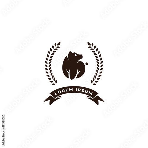 grizzly bear with wheat logo concept. Vector illustration