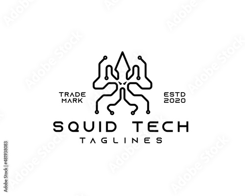 monoline squid technology logo concept. Vector illustration