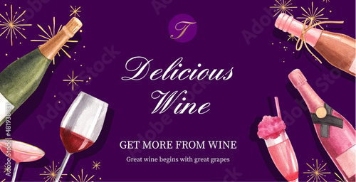 Billboard template with wine party concept,watercolor style