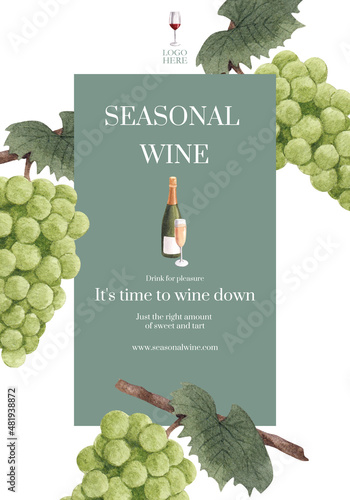 Poster template with wine party concept,watercolor style