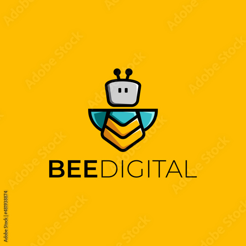 Bee Digital Robot Mascot Logo