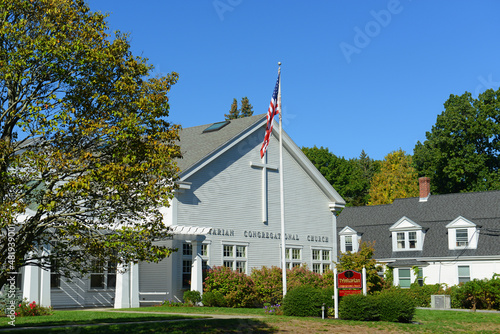 Trinitarian Congregational Church at 53 Cochituate Road in historic town center of Wayland, Massachusetts MA, USA.  photo