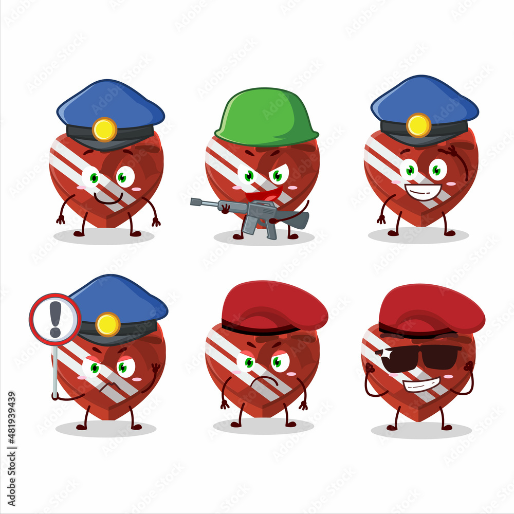 A dedicated Police officer of red love gift box mascot design style A dedicated Police officer of red love gift box mascot design style