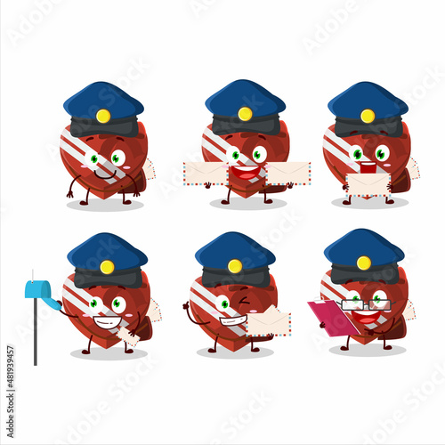 A picture of cheerful red love gift box postman cartoon design concept