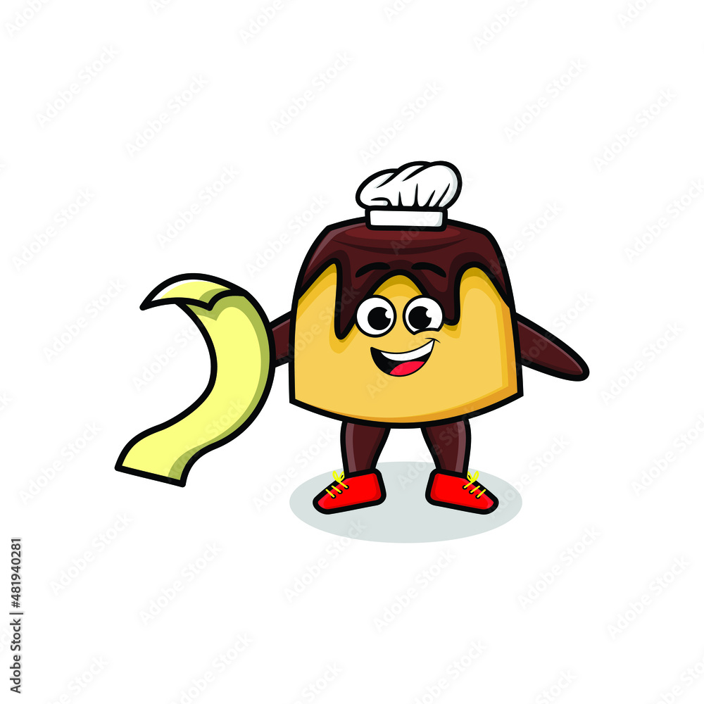 Cute cartoon cake chef mascot character with menu in hand cute modern style design for t-shirt, sticker, logo elements