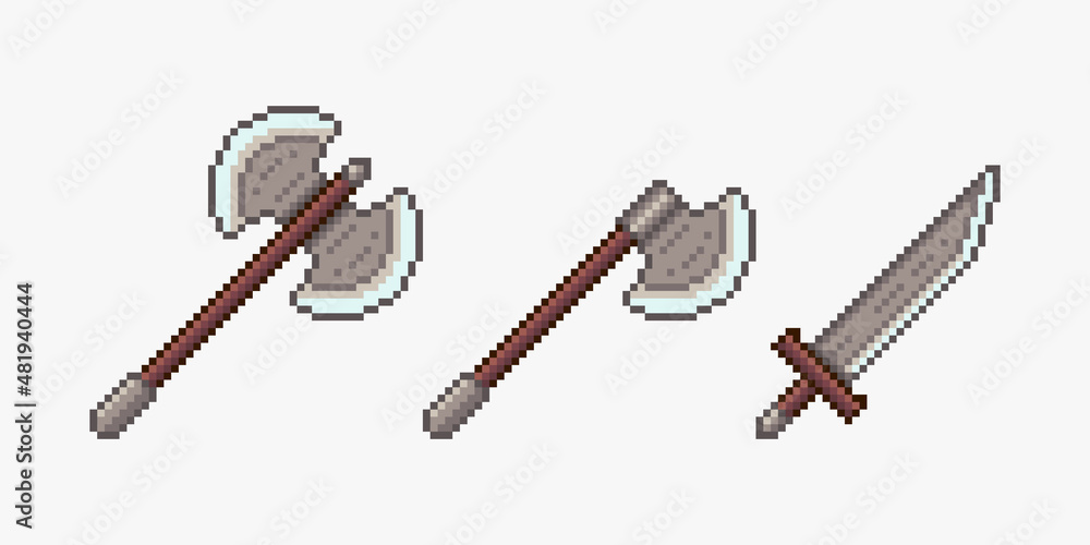 Weapons in pixel art style Weapons in pixel art style
