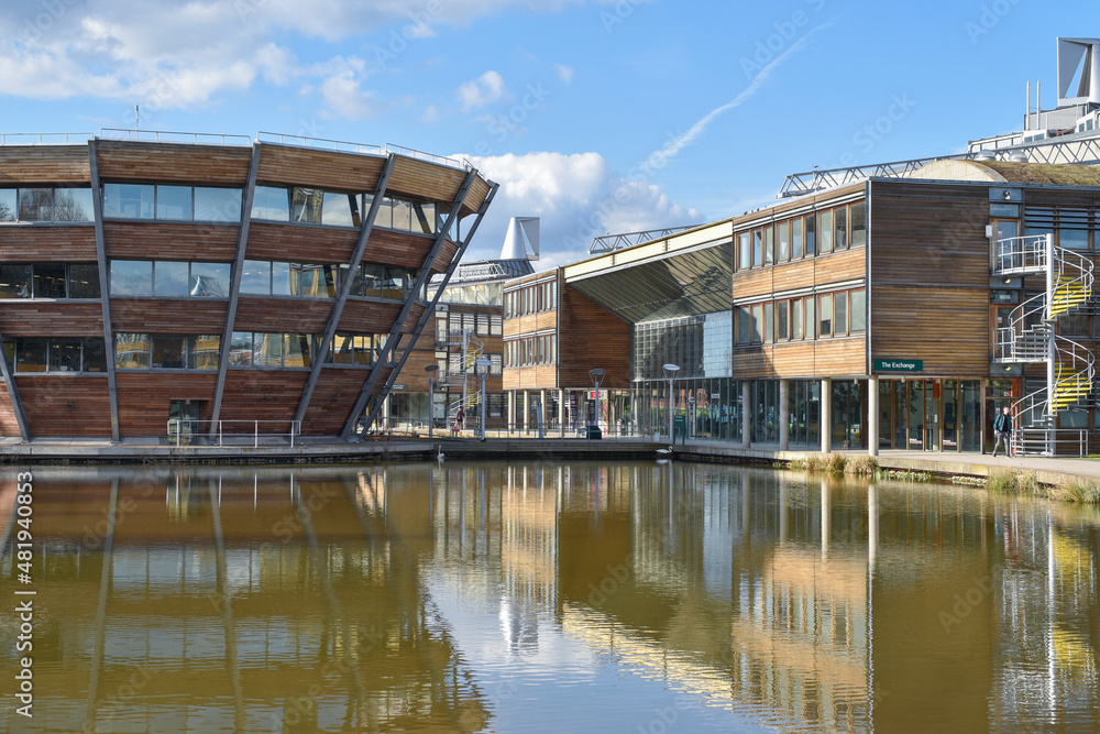 Nottingham, England - January 22, 2022: Jubilee Campus is a modern campus which is part of The University of Nottingham and is located only one mile from University Park. Nottingham, England - January 22, 2022: Jubilee Campus is a modern campus which is part of The University of Nottingham and is located only one mile from University Park.