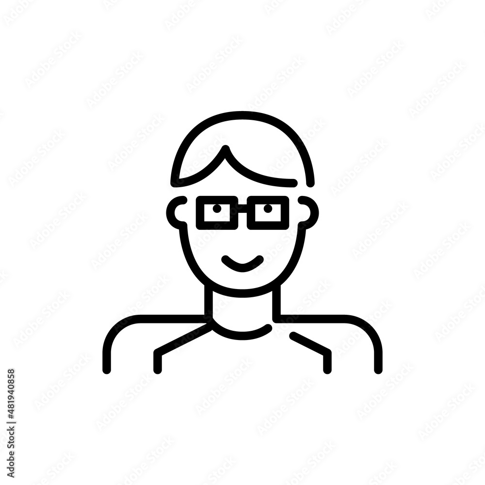 Young nerdy teenager in glasses and a long sleeve. Pixel perfect, editable stroke avatar icon Young nerdy teenager in glasses and a long sleeve. Pixel perfect, editable stroke avatar icon