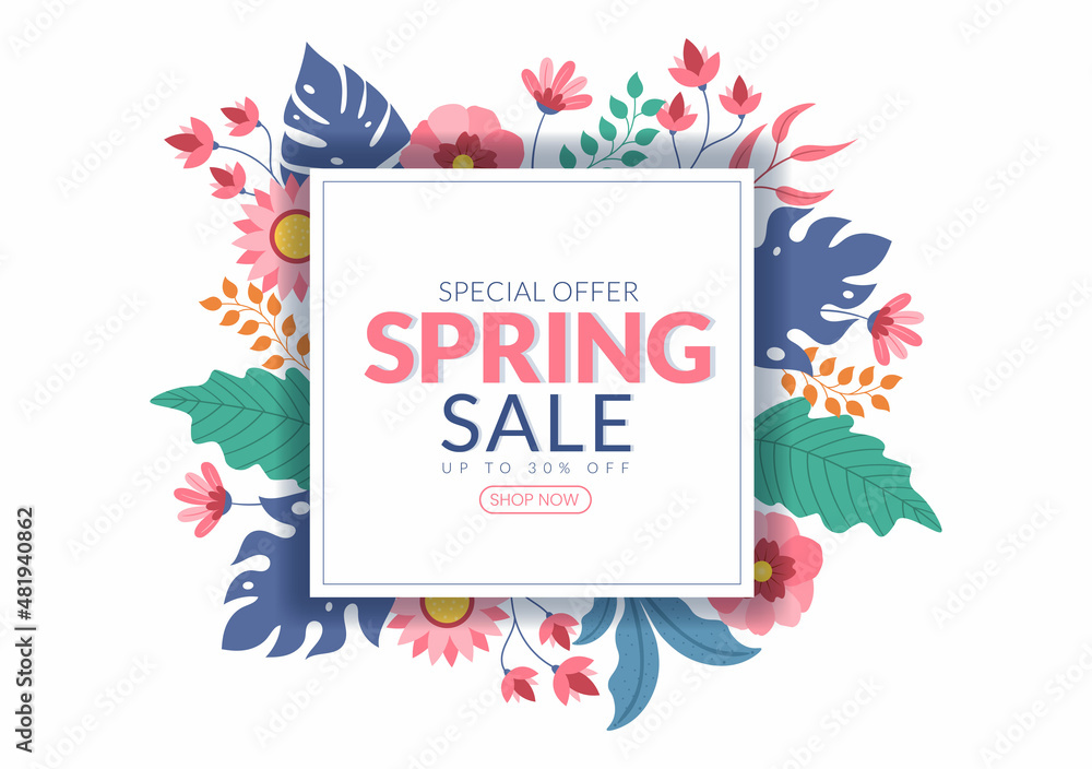Obraz premium Spring Sale Blossom Flowers Background Natural Template Vector Illustration with Season Plant Suitable for Greeting Card, Invitation or Poster