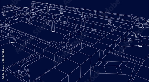 architectural blueprint of HVAC system in BIM vector eps10