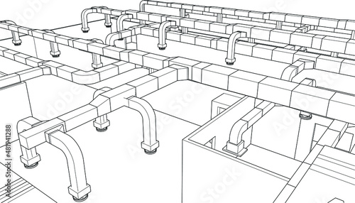 architectural isometric blueprint of HVAC system in BIM vector