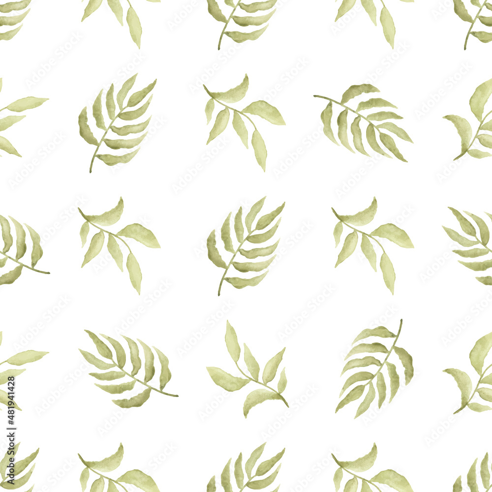 Watercolor leaf seamless pattern