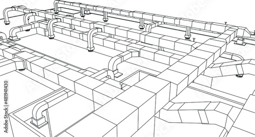 architectural blueprint of HVAC system in BIM vector eps 10