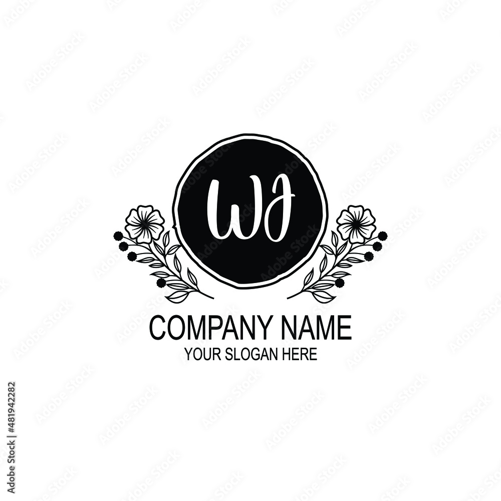 WJ initial hand drawn wedding monogram logos