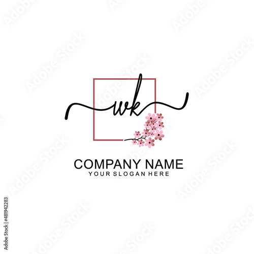 Initial WK beauty monogram and elegant logo design handwriting logo of initial signature